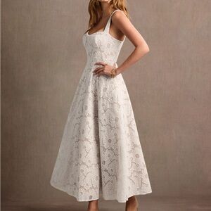 Azazie Cream Lace Midi Dress